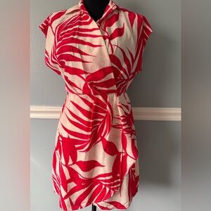 Mango Vibrant Red and Cream Leaf Dress XS